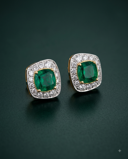 Pure Silver Emerald Regent Studs