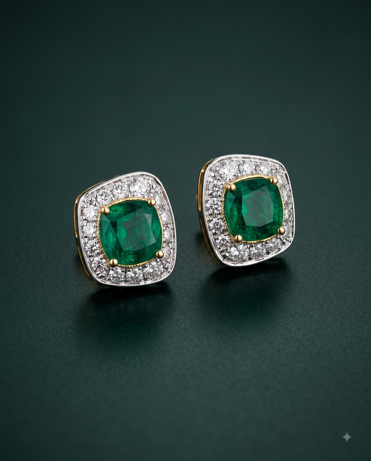 Pure Silver Emerald Regent Studs