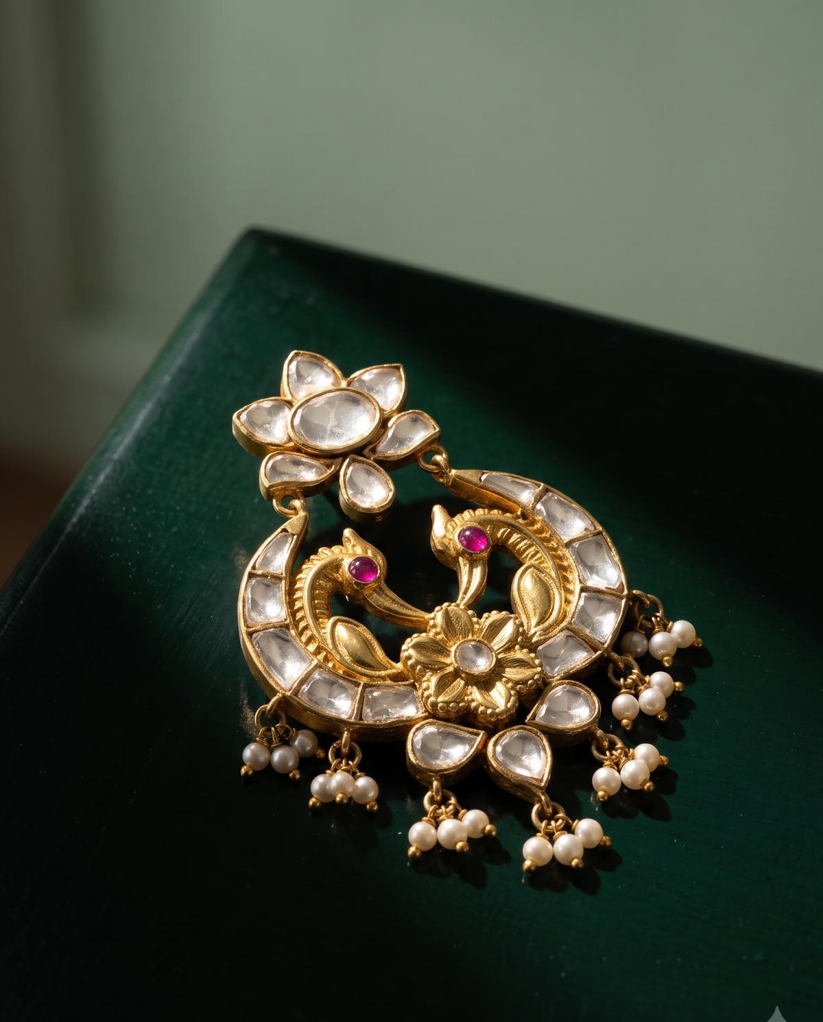 Pure Silver Polki Mayur Pendant