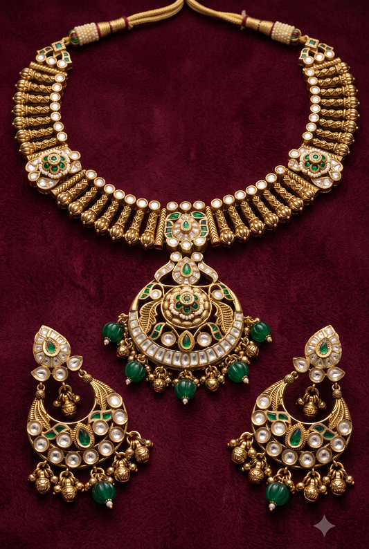 Golden Emerald Necklace Set