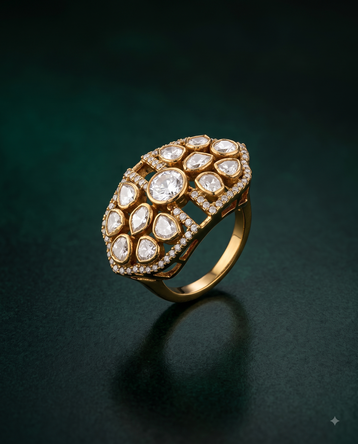 Pure Silver Polki Mehrab Ring