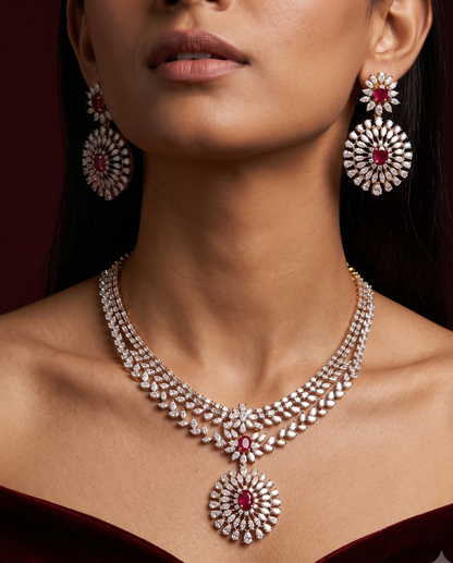 Pure Silver Ruby Regalia Necklace Set