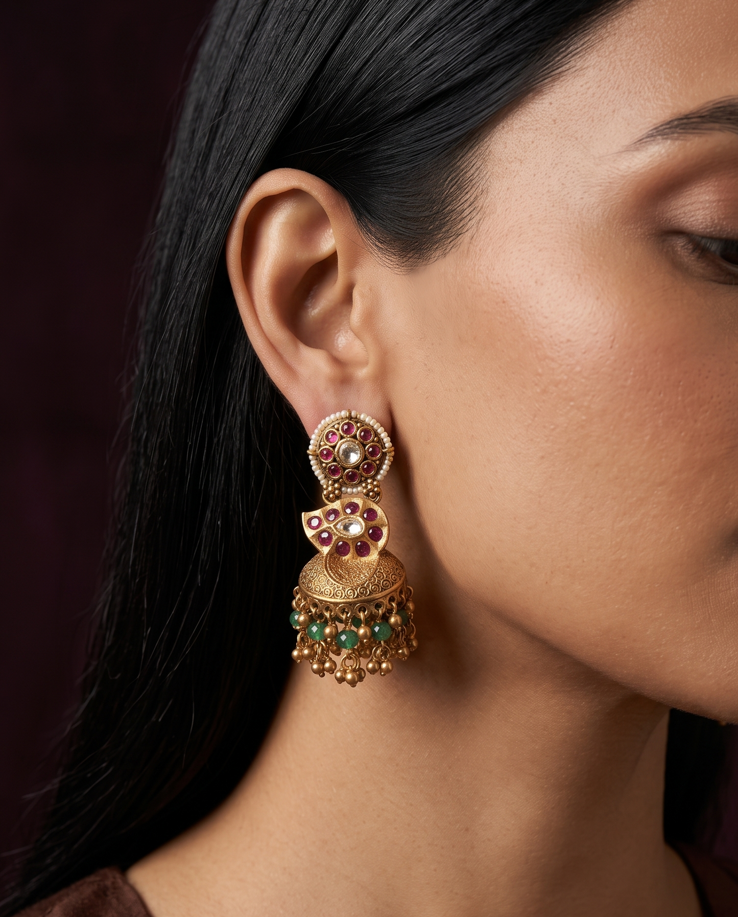 Intricate Golden Jhumkas