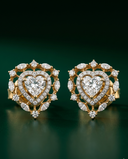 Pure Silver Heart Dual Halo Studs