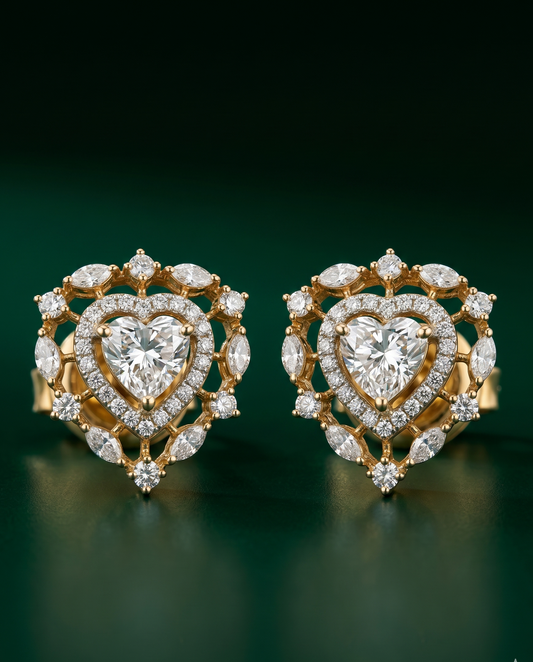 Pure Silver Heart Dual Halo Studs