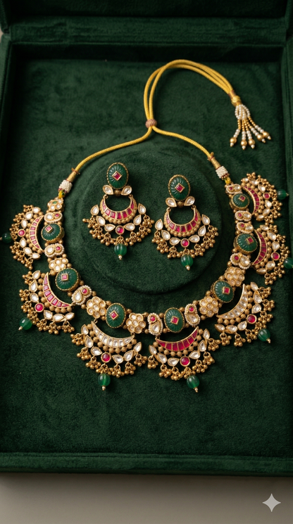 Emerald Crescent Necklace set