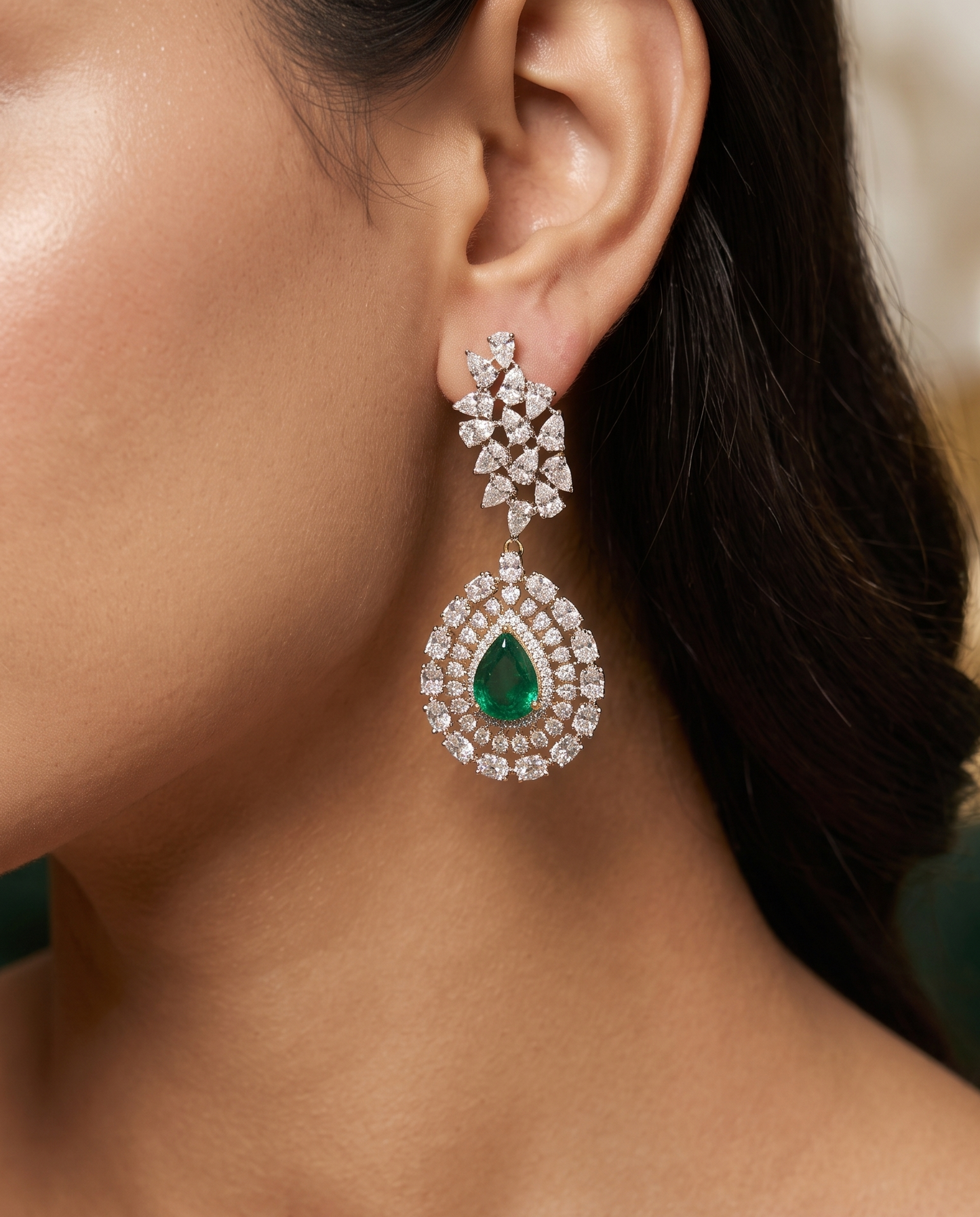Pure Silver Emerald Constellation Danglers