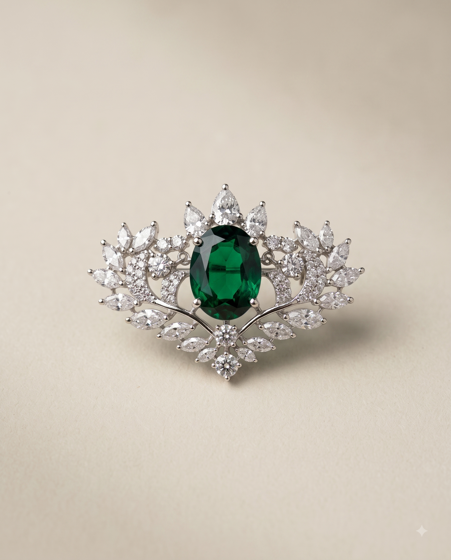 Pure Silver Emerald Verdant Brooch