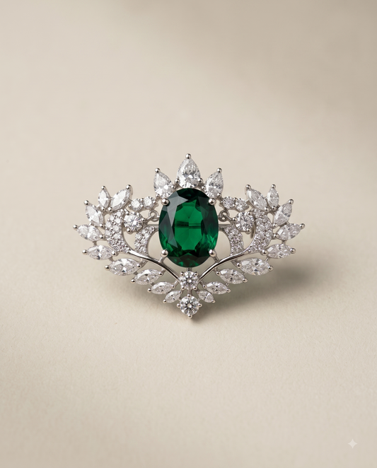 Pure Silver Emerald Verdant Brooch