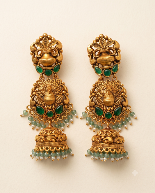 Golden Mayur Padma Jhumkas