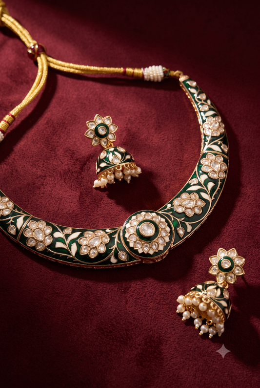 Green Meenakari Hasli Set