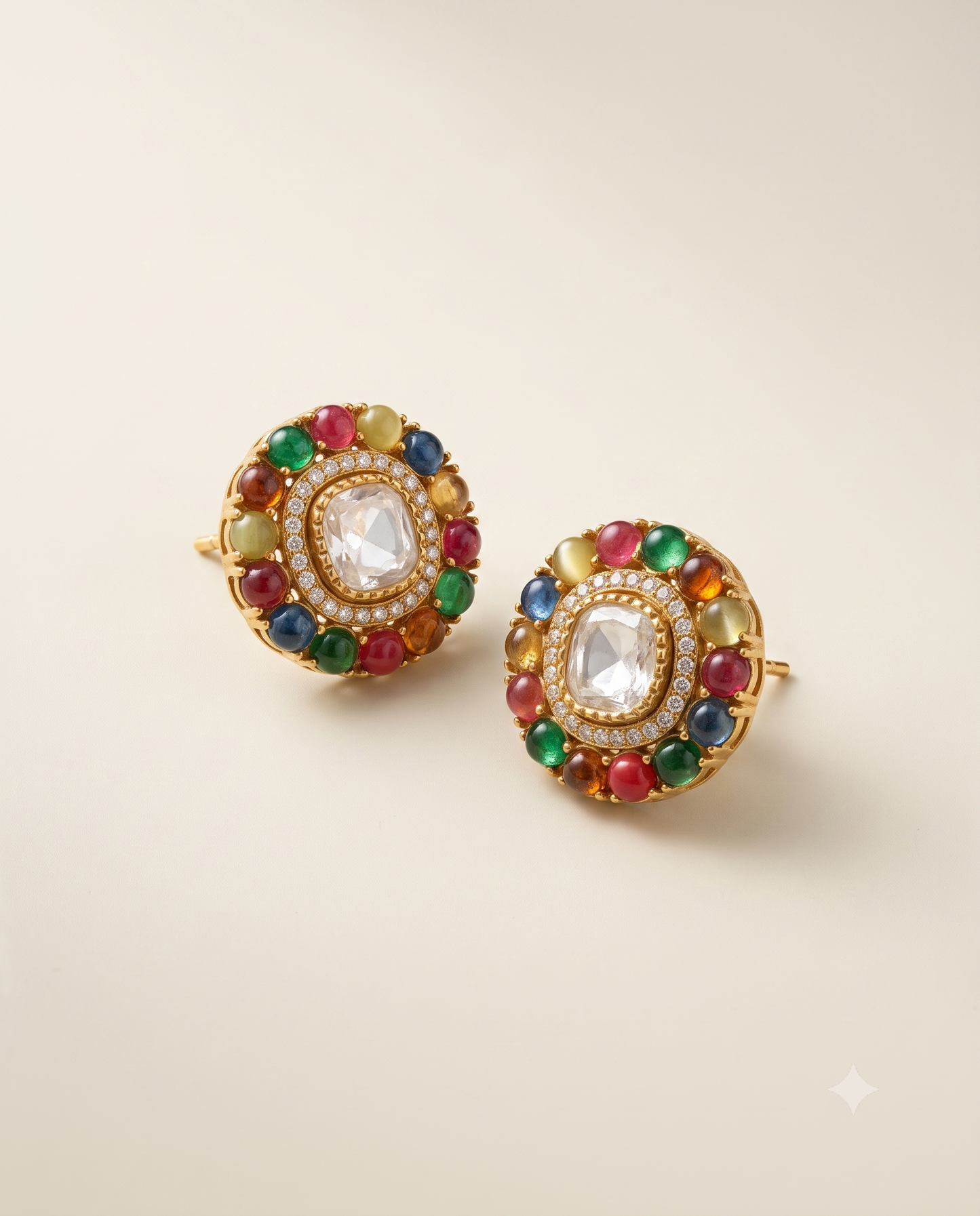 Navratna Polki Halo Studs