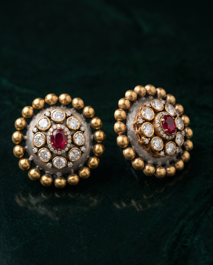 Pure Silver Moissanite Ruby Fusion Studs