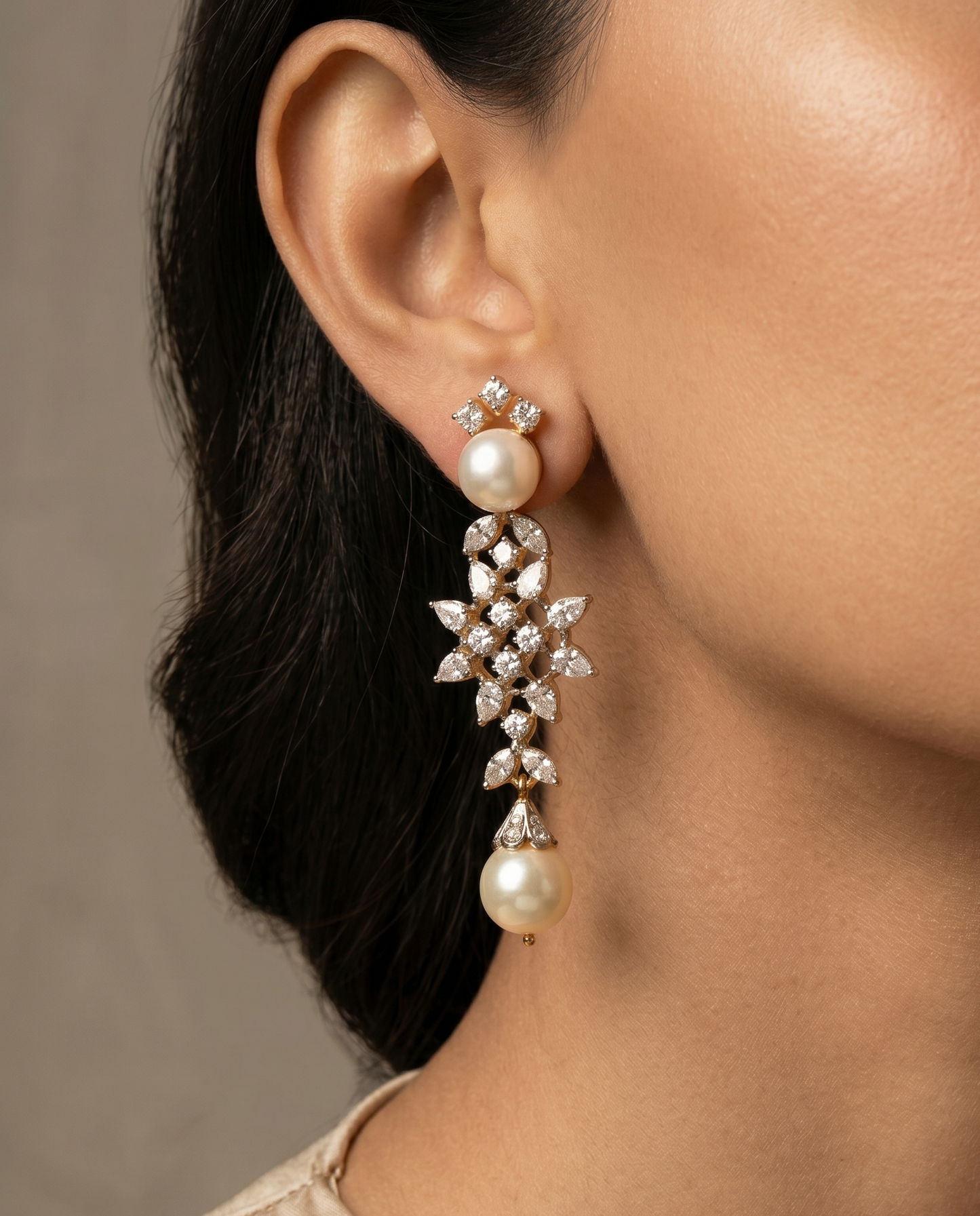 Pure Silver Dual Pearl Earrings