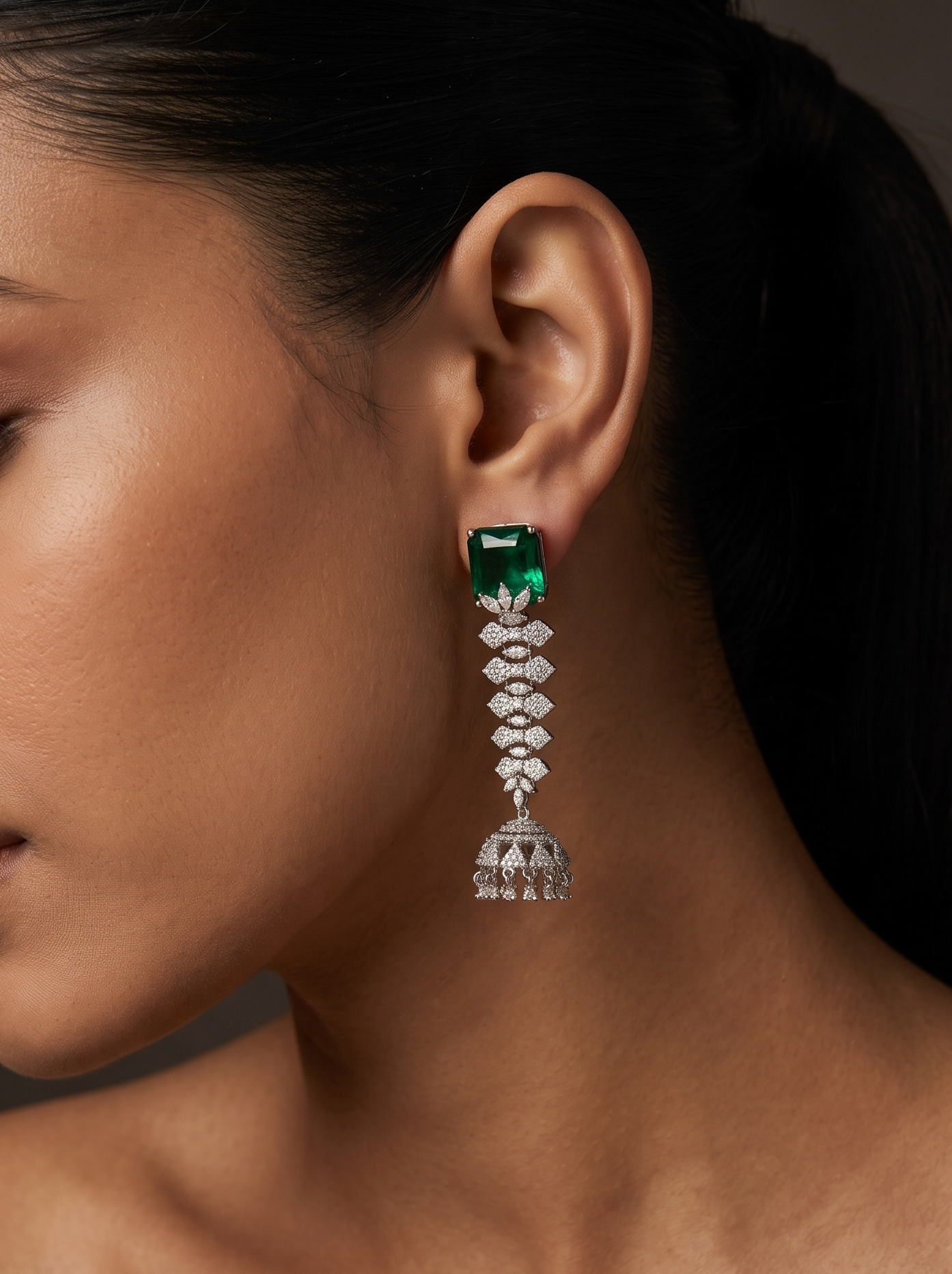 Vintage Emerald Jhumki Earrings