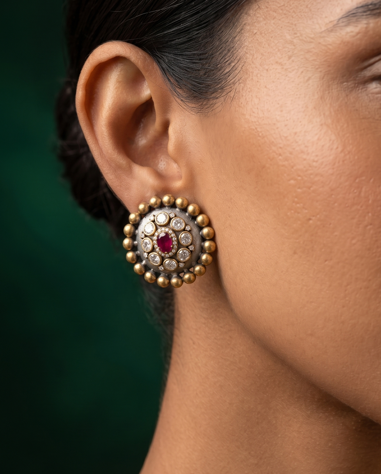 Pure Silver Moissanite Ruby Fusion Studs