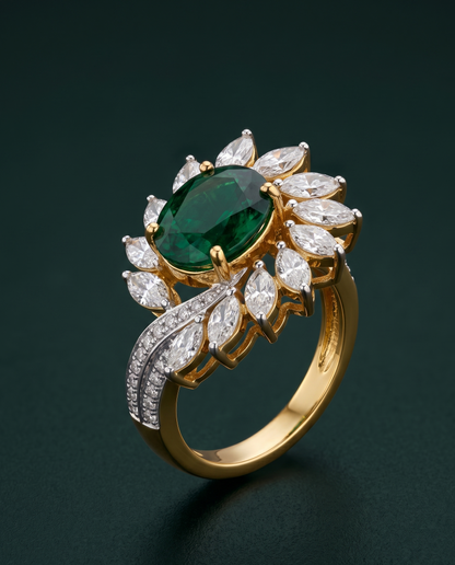 Pure Silver Emerald Bloom Ring
