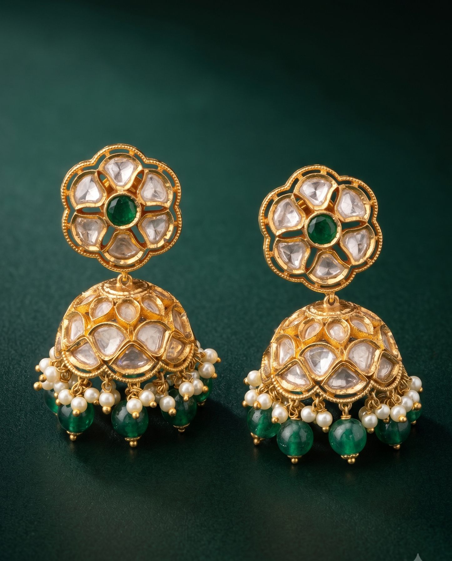 Emerald Noir Polki Jhumkas