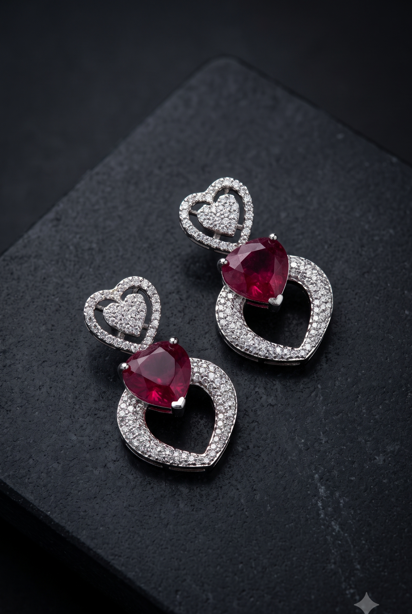 Ruby Heart Noir Studs