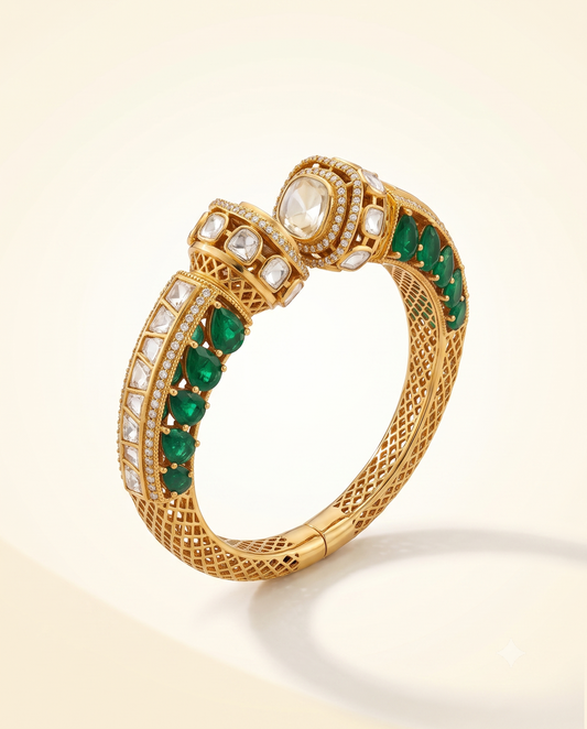 Emerald Polki Kada Bracelet