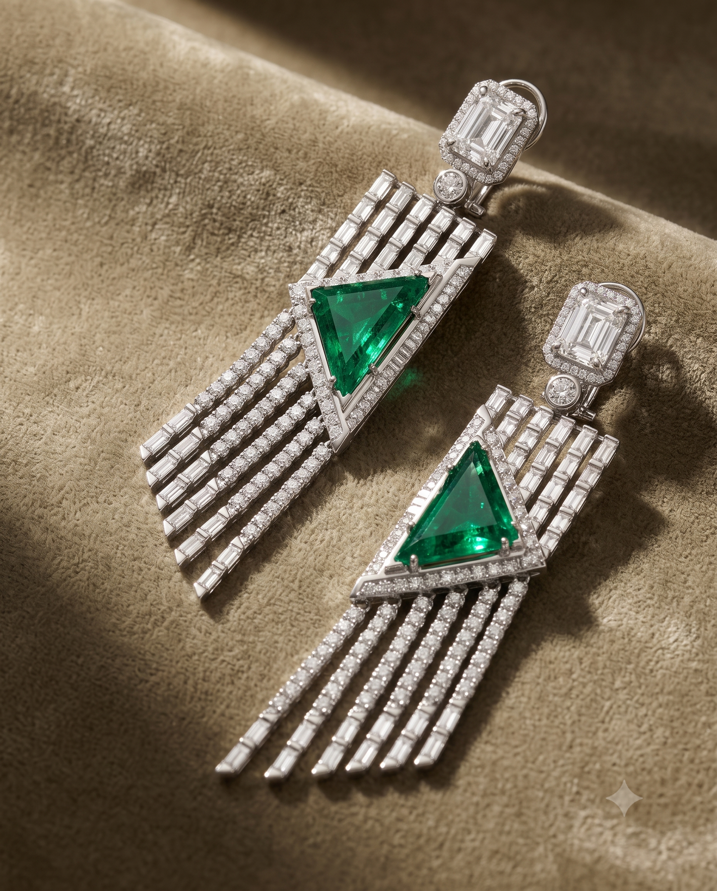 Chic Emerald Diamond Danglers