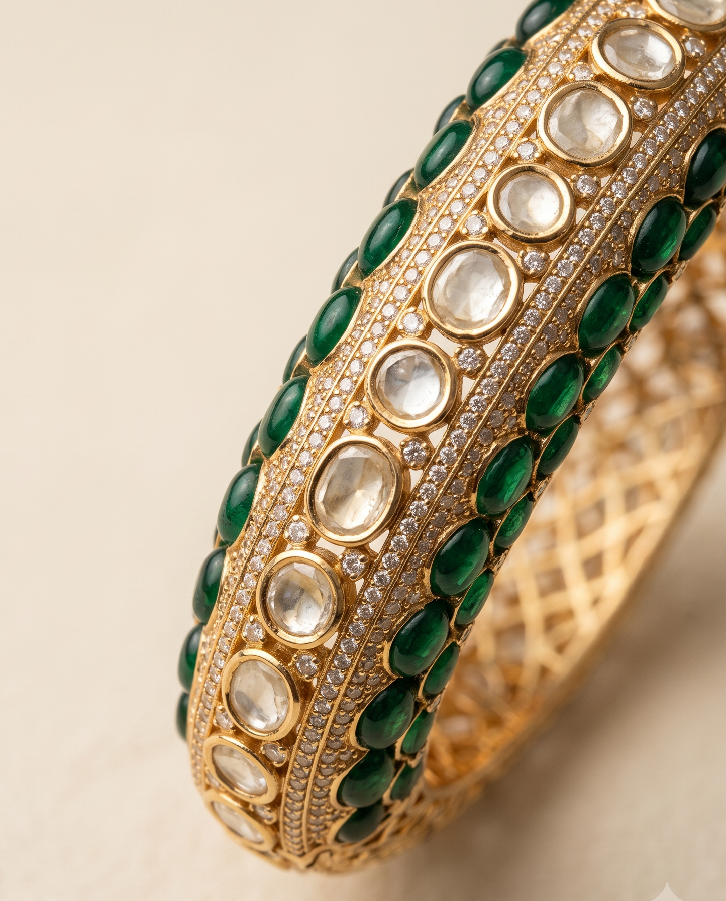 Emerald Polki Cuff Bracelet