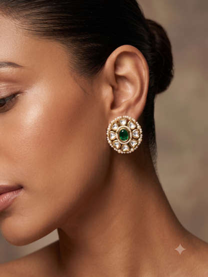 Emerald Polki Studs