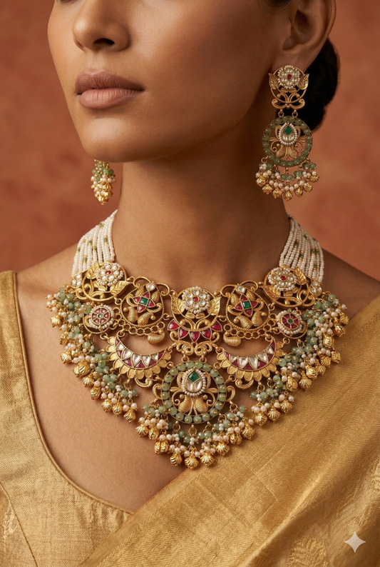 Gulnaar Emerald Polki Necklace Set