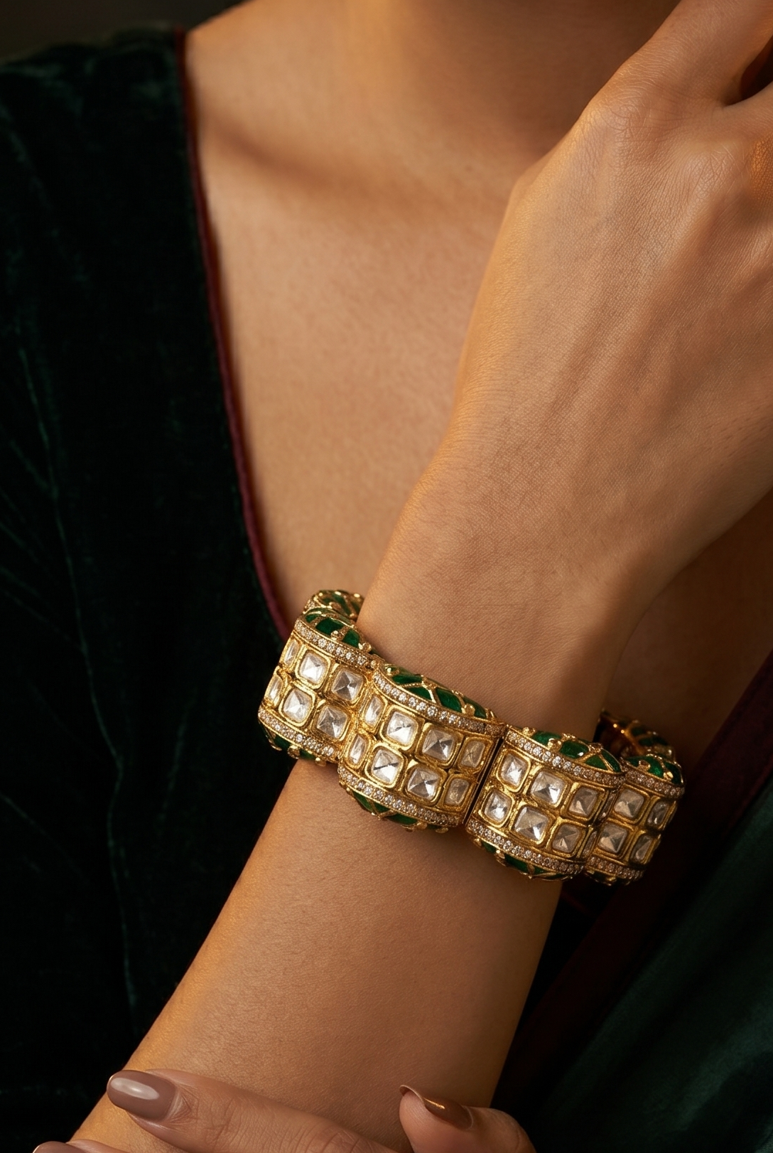 Polki Noir Kada Bracelet