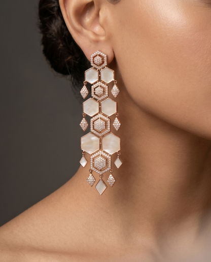 Rose Pearl Hex Earrings