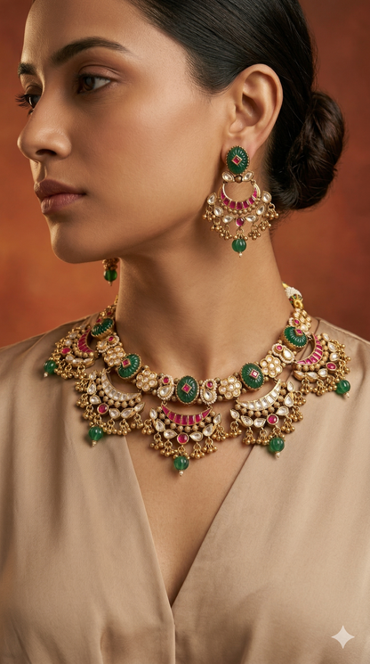 Emerald Crescent Necklace set