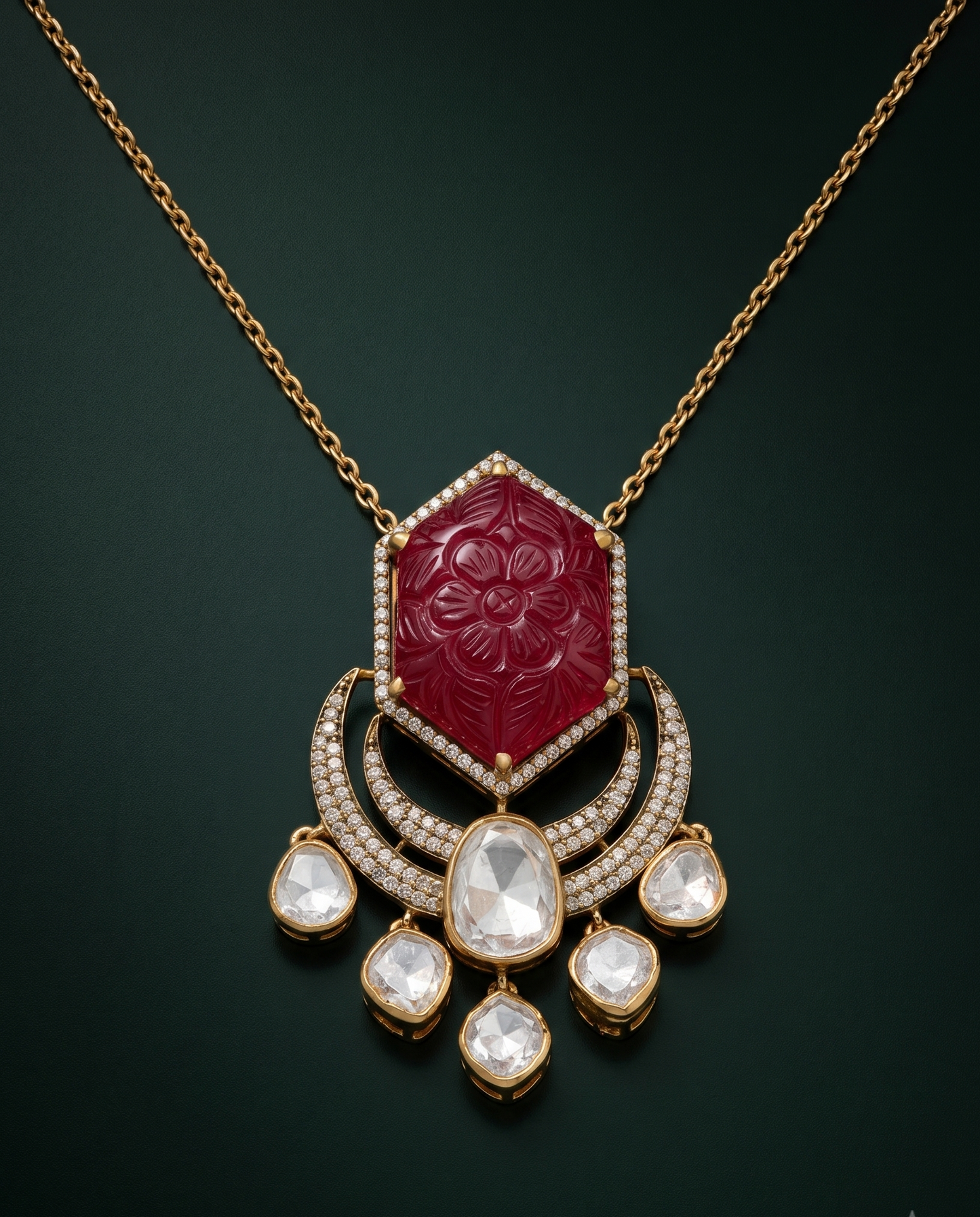Pure Silver Ruby Celestial Chain Pendant