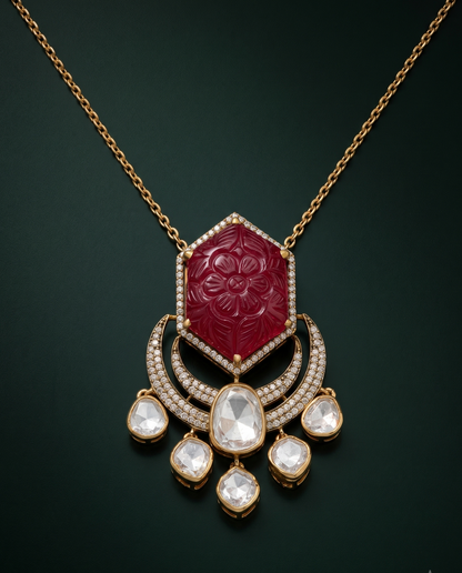 Pure Silver Ruby Celestial Chain Pendant