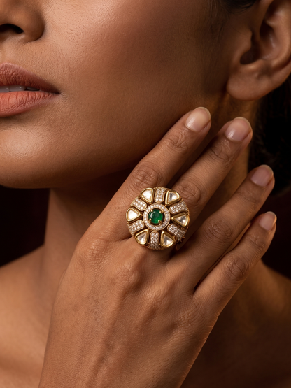 Emerald Mehr Polki Ring