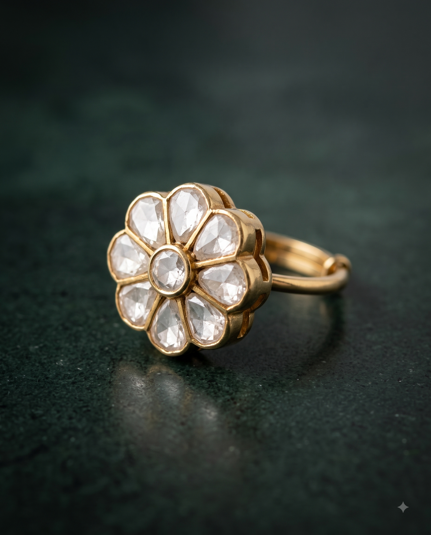 Pure Silver Floral Polki Ring