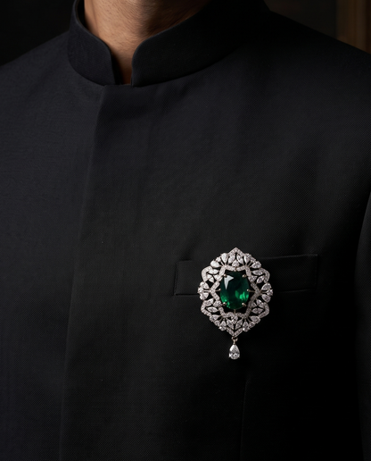 Pure Silver Emerald Insignia Brooch