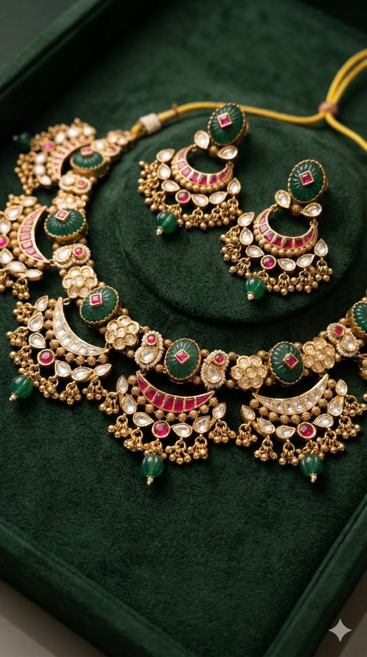 Emerald Crescent Necklace set