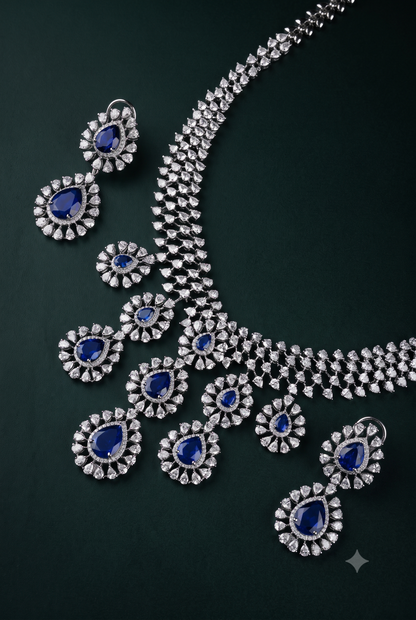 Pure Silver Sapphire Brilliance Necklace Set