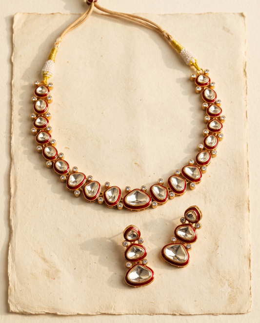 Polki Ruby Enamel Necklace Set