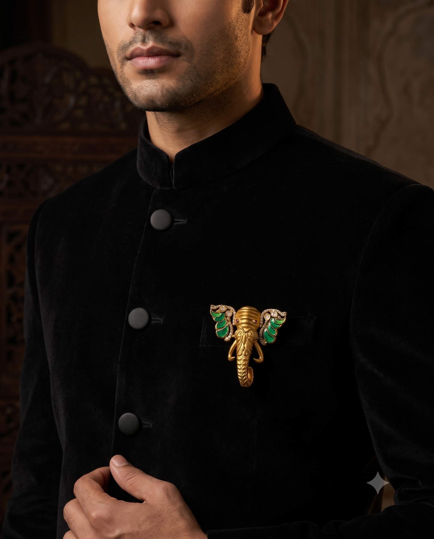Airavata Emerald Brooch
