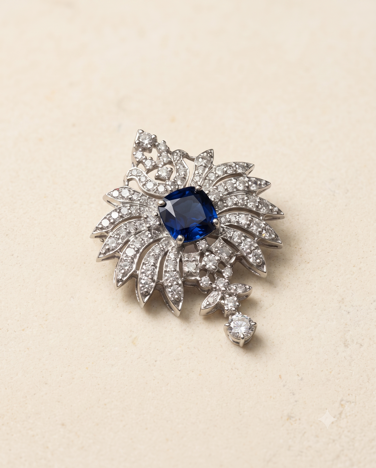 Pure Silver Sapphire Plume Brooch