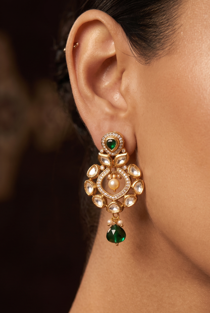 Polki Emerald Drop Studs