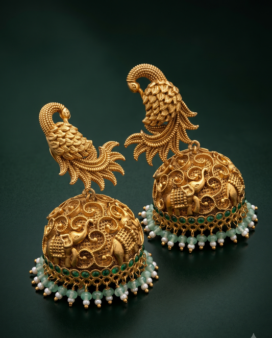 Sculpted Peacock Jhumkas