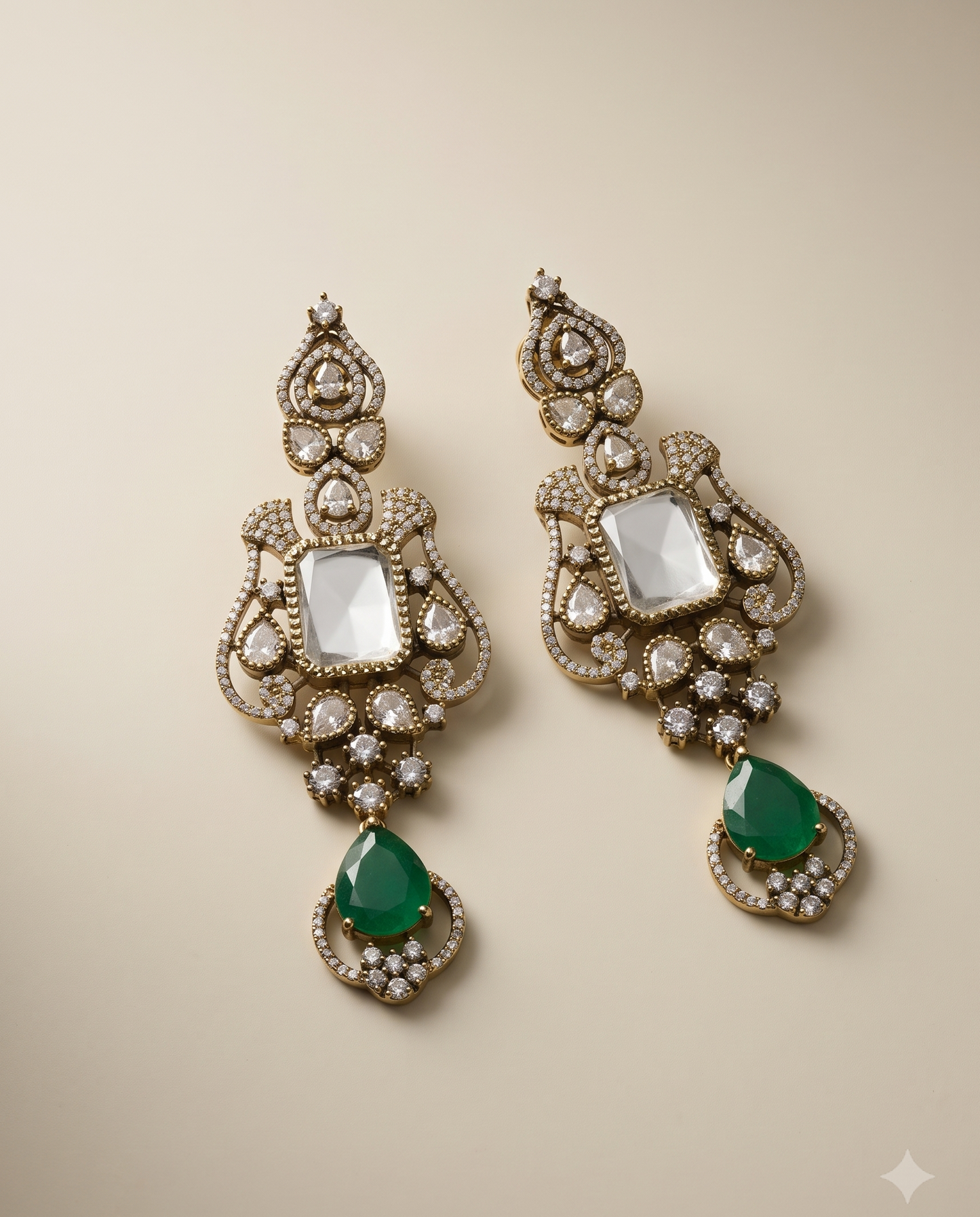 Polki Emerald Jharoka Earrings