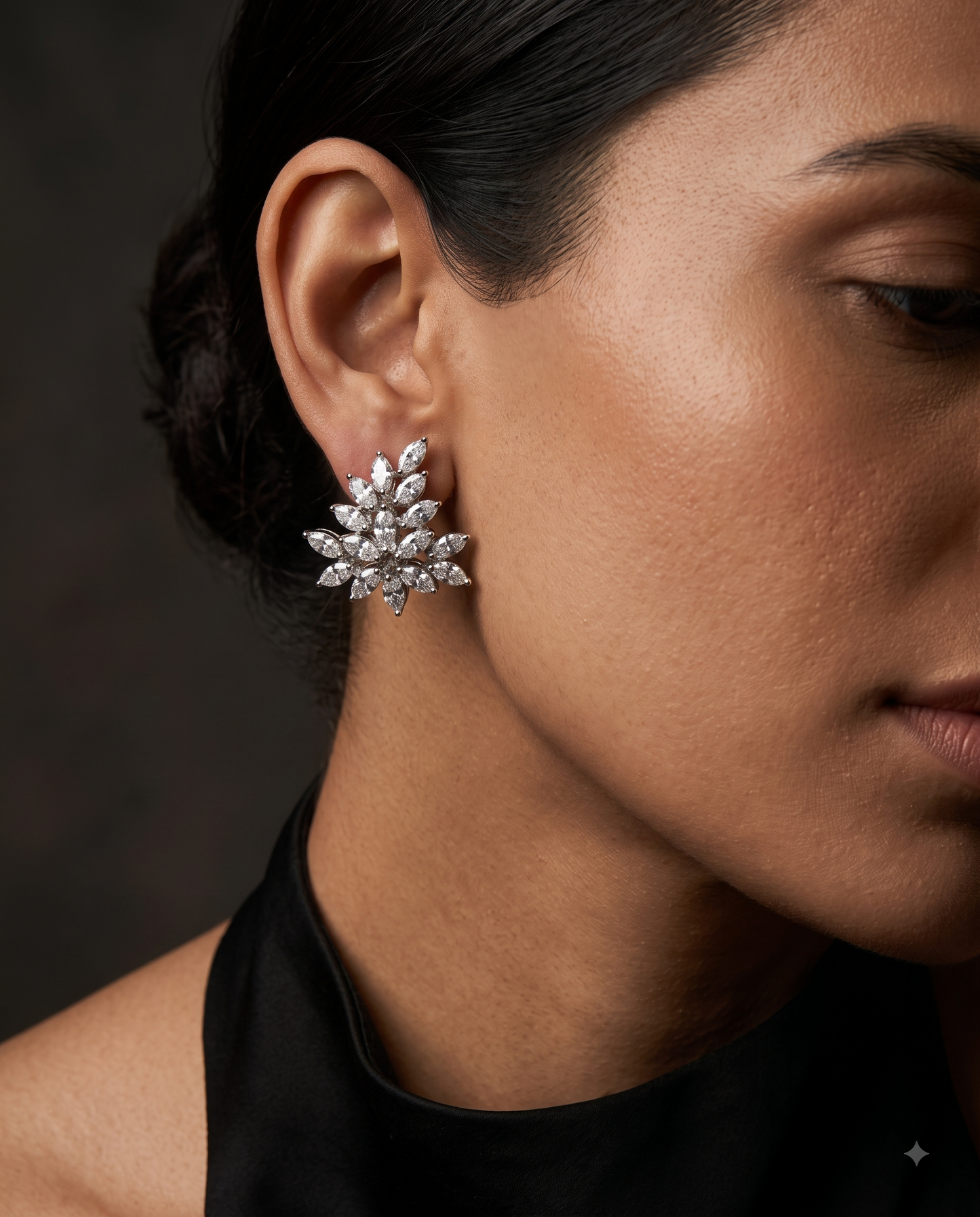 Pure Silver Marquise Floral Studs