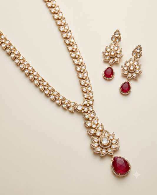 Polki Ruby Long Necklace Set