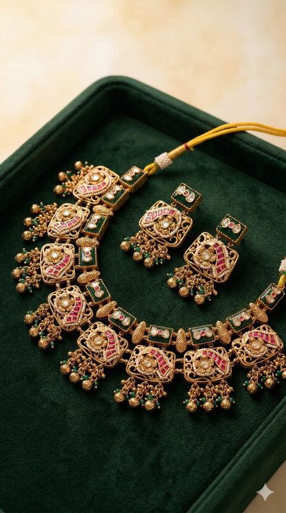 Golden Mayur Necklace Set