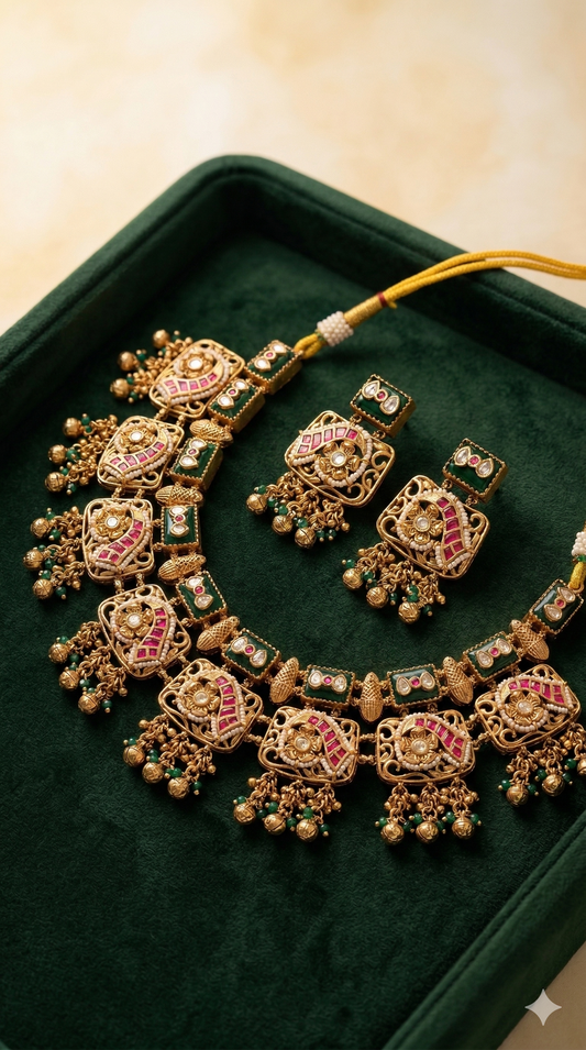Golden Mayur Necklace Set