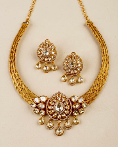 Golden Polki Motif Hasli Set