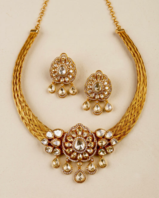 Golden Polki Motif Hasli Set